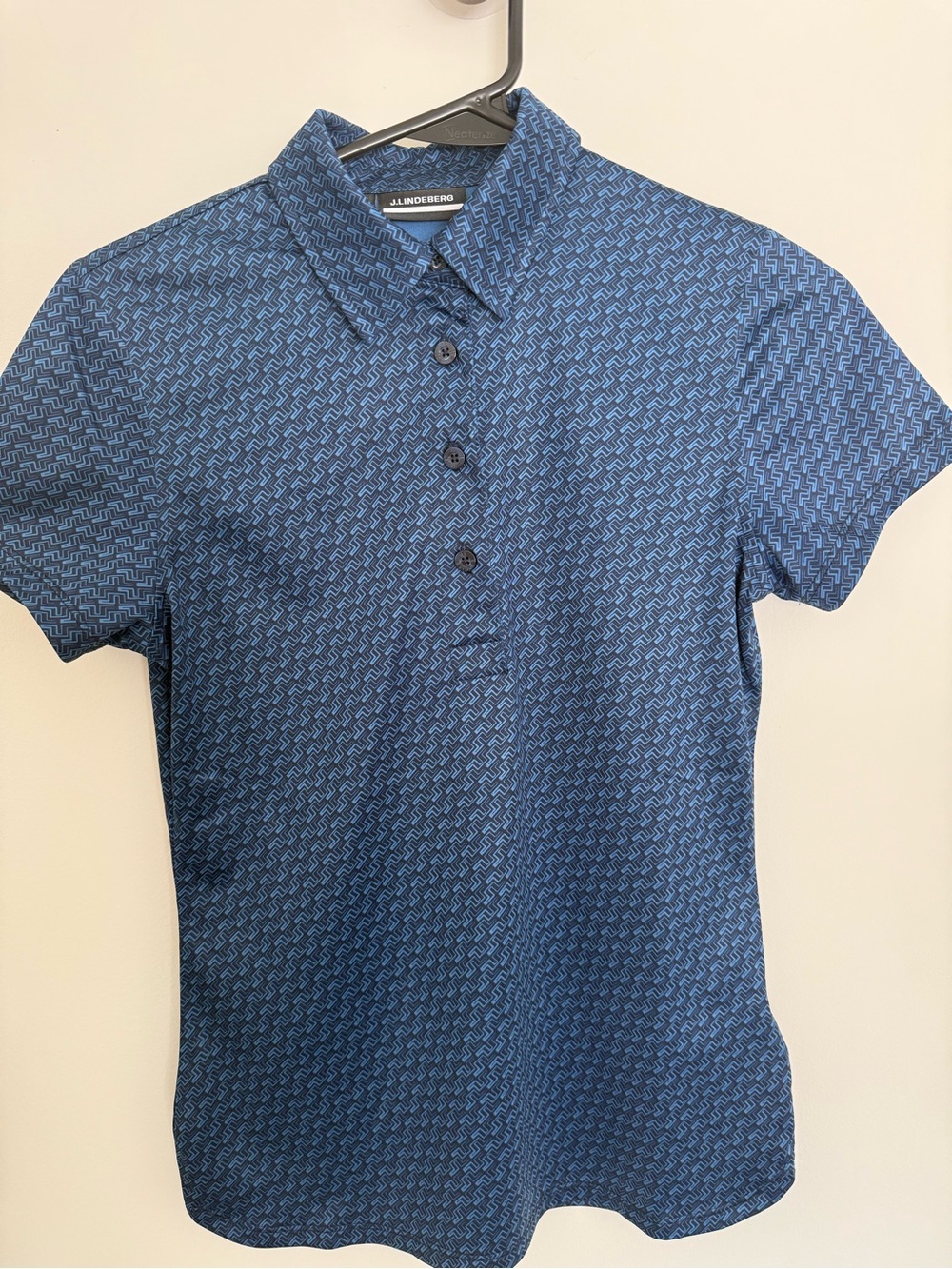 J.Lindeberg Navy and Light Blue Geometric Polo